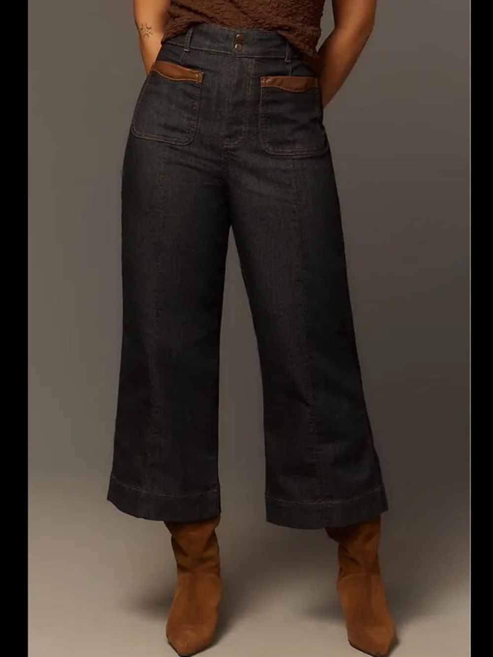Anthropologie Maeve Contrast-Stitch High-Rise Wide-Leg Jeans